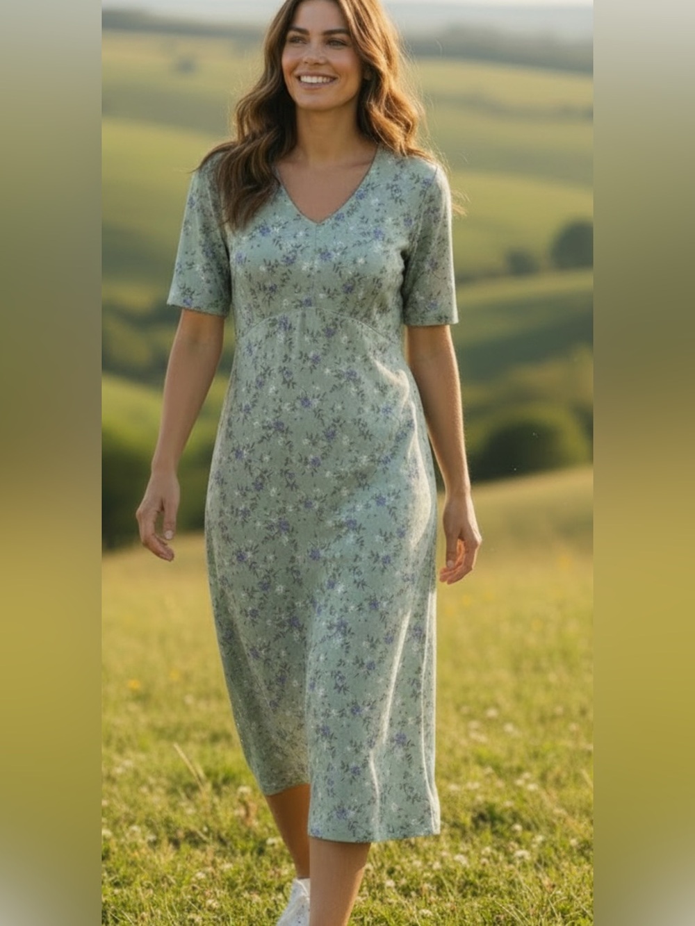 Vintage 90’s Erika Studio Sage Green Floral MIDI Cottage Core Dress  Large